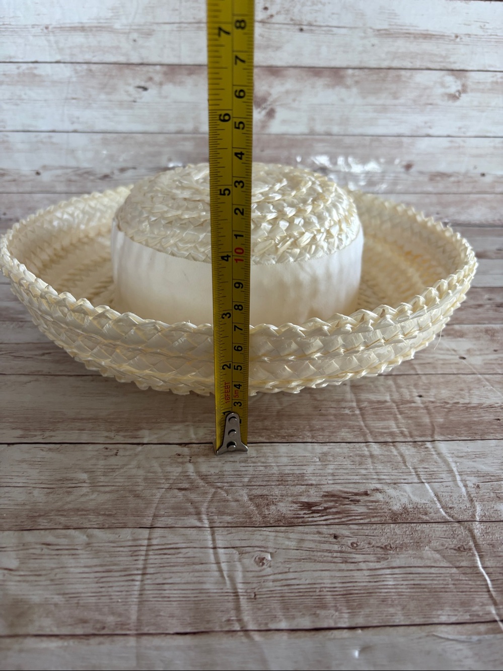 Vintage Cream Braided Straw Tilt Hat Breton-Style Straw Hat 1950's 1960's - Picture 9 of 9